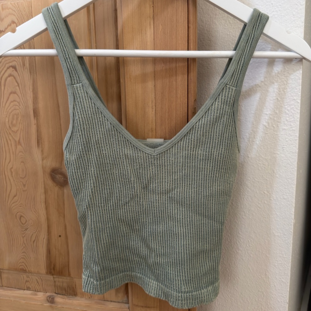 Dynamite Ribbed V-Neck Tank Top in Sage